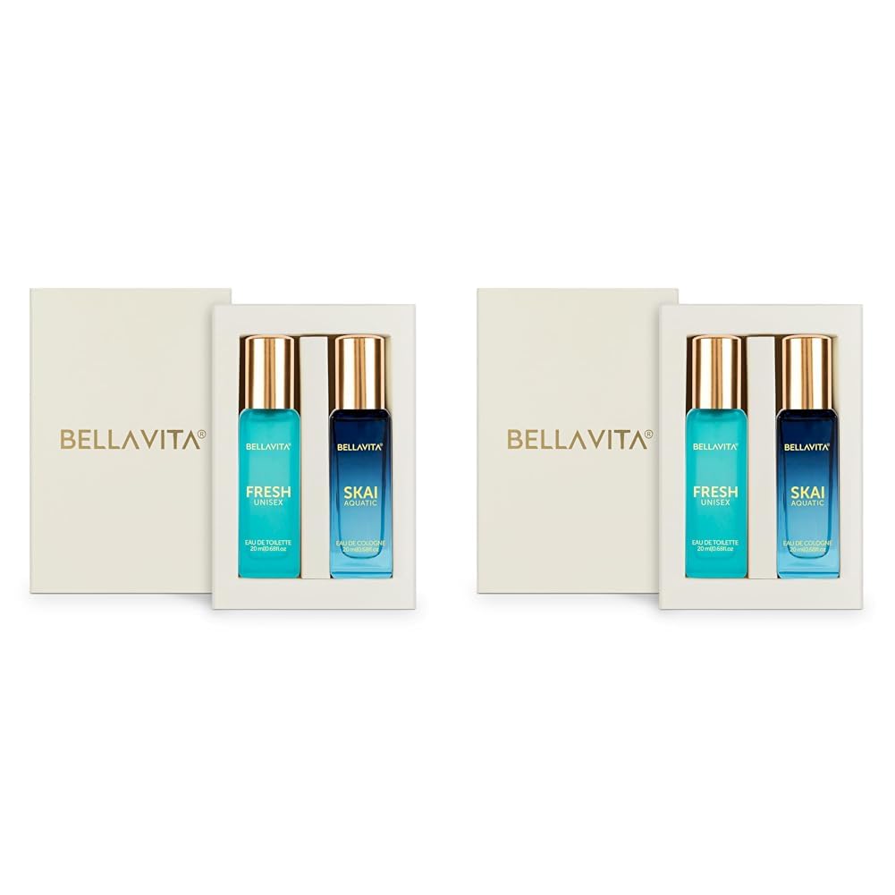 Bella Vita Luxury Skai Aquatic EDC & Fresh EDT Unisex Liquid Perfume Combo With Bergamot, Ylang Ylang, Pink Pepper, Long Lasting Fragrance Scent (Pack Of 4) 20ml Each