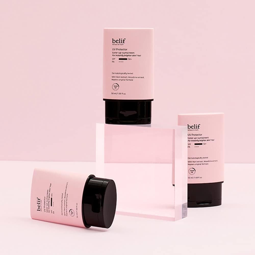 Belif UV Protector Tone Up Sunscreen, 2-in-1 Tone Up Sunscreen SPF 50+ PA++++ – Broad Spectrum UV Protection with Instant Glow | Hydrating, Water-Resistant, Pink-Toned Primer for All Skin Types | 50ml