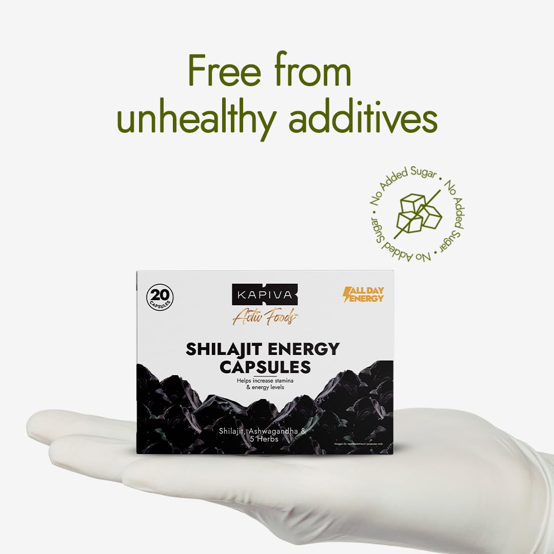 Kapiva Shilajit/Shilajeet Energy 20 Capsules | Made with 100% Pure Shilajit | For All Day Energy & Stamina | With Ashwagandha,Gokshura | 100% Ayurvedic
