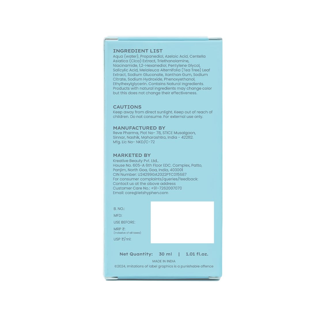 Hyphen Anti Acne 10% Azelaic Acid 2% Salicylic Acid Face Serum | 4% Niacinamide -Reduce Acne Marks, Fight Pimples | Tea Tree Extract -Soothes | Daily Serum for Women, Men | Oily, Acne Prone Skin -30ml