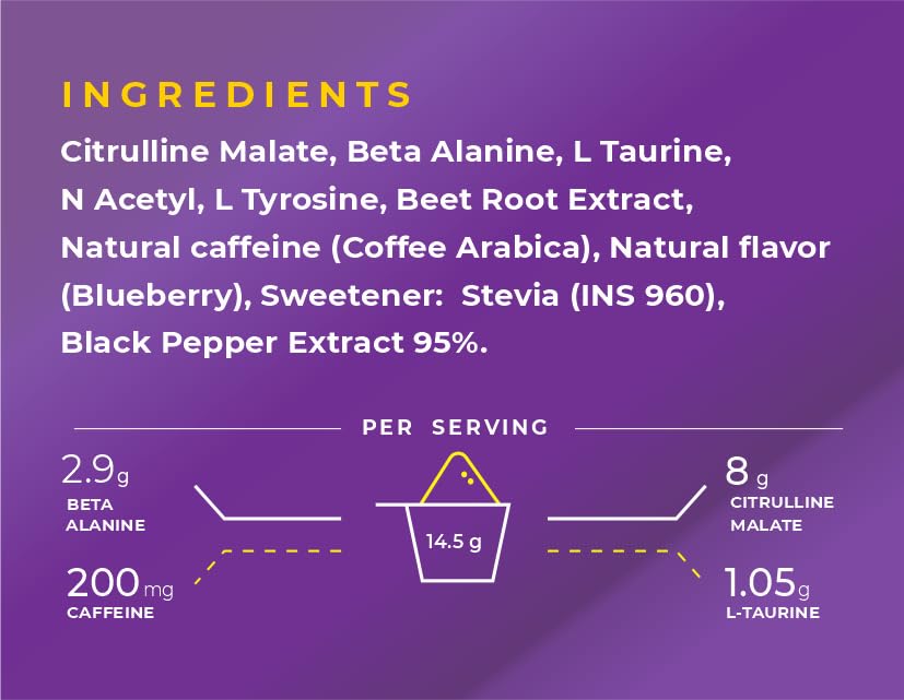 NATURALTEIN PURE-07 Vegan Pre-Workout – Blueberry Blast | Clean Energy & Focus | 300g Powder | 21 Power-Packed Servings