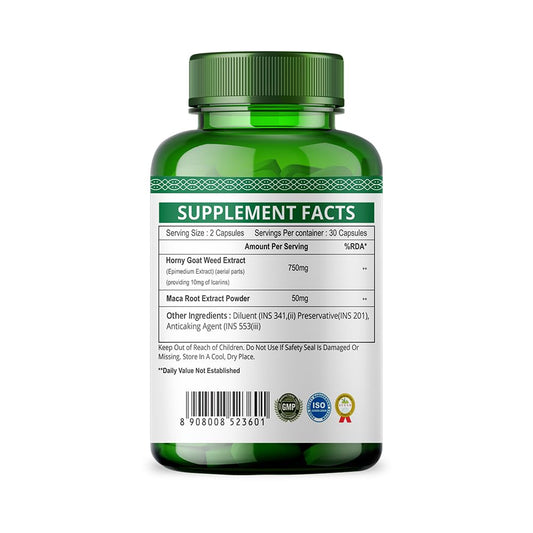 Simply Herbal Horny Goat Weed Capsules for Men & Women | With Maca Root, Tongkat Ali & Ginseng | 800mg per Serving | 60 Vegan Capsules | Energy, Vitality & Endurance Support Supplement