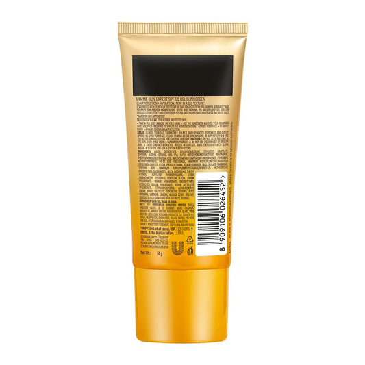 LAKMÉ Sun Expert SPF 50 PA+++ Gel Sunscreen, Niacinamide | Water-Light|For Oily & Combination Skin| Non-sticky | For All Skin Types, For UVA/B Protection,No White Cast 50g