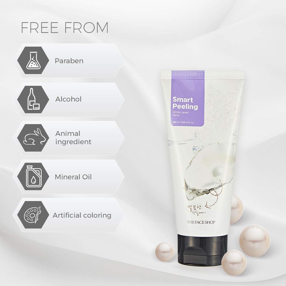 The Face Shop Smart Peeling White Jewel Gentle Exfoliator Face Scrub with Pearl Powder extracts for Brightening| Removes Tan and Blackheads,120ml
