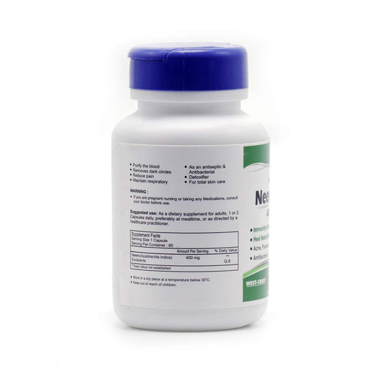 Healthvit Neem Care for Skin Care - 400 mg (60 Capsules, Neem Powder)