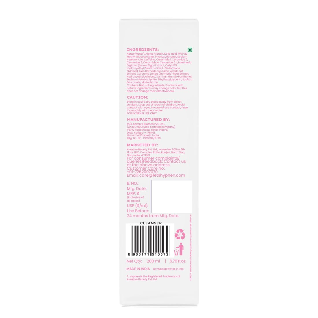 Hyphen 10% Rice Water Brightening Face Wash | With 1% Vitamin C, 0.5% Glycolic Acid & Yuzu Extract | Reduces Dark Spots & Pigmentation | For All Skin Types | Gentle Cleanser for Women & Men- 200 ml