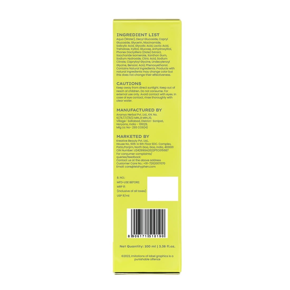 Hyphen Oil Control 2% AHA + BHA, Salicylic Acid Face Wash for Oily Skin & Acne| Daily Exfoliating Cleanser with 2% Niacinamide | Deep Cleanses & Removes Dirt | For Men & Women - 100 ml