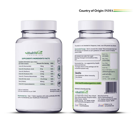 Health Veda Organics Plant Based Vitamin B-Complex Tablets - All essential B Vitamins in One for Hair Growth, Boosts Energy & Immunity - (120 Veg Tablets)