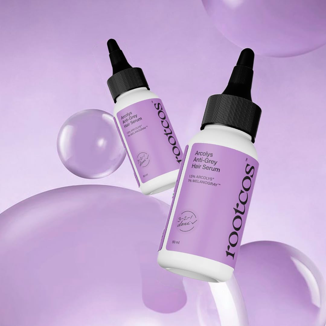 Rootcos Arcolys® Anti grey hair serum with MelanograyTM | Reverses & limits hair greying | Toxin Free | Light-weight, Non-sticky & Odourless formula | For all hair types | 50 ml