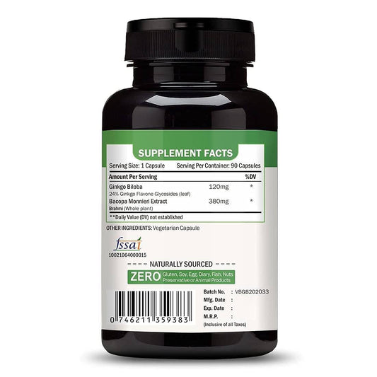 Vokin Biotech Ginkgo Biloba with Brahmi Boosts Concentration & Learning Activities 90 Capsules