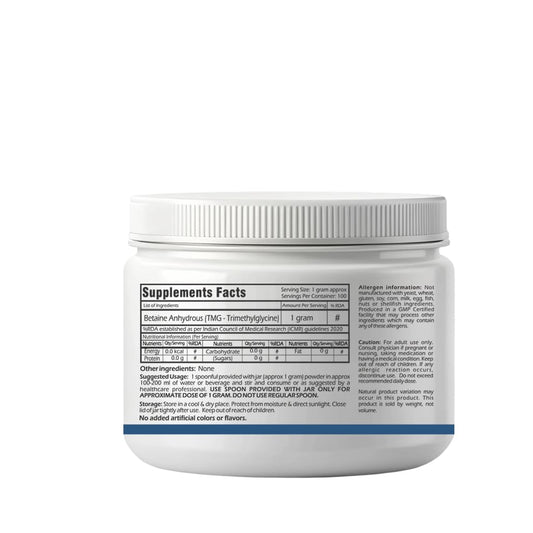 Trexgenics BETAINE-TMG Trimethylglycine Pure Powder - 100 Servings of 1 gram (100 gram)