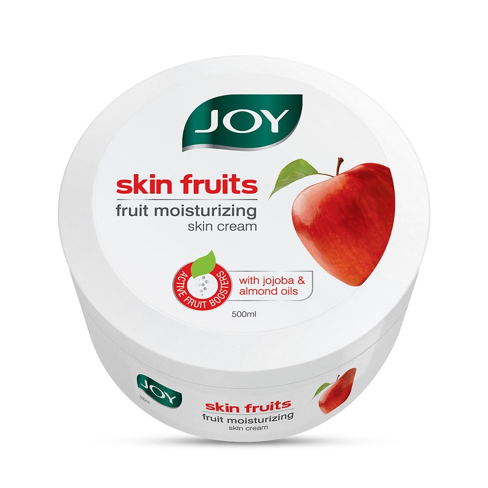 Joy Skin Fruits Moisturizer for Dry Skin (500ml), Cold Cream for Winters, With Apple, Jojoba & Almond Oil | Quick Absorbing & Non Sticky Moisturizer for Face, Hands & Body | For Healthy, Soft & Glowing Skin