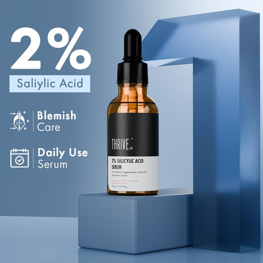 ThriveCo 2% Salicylic Acid Face Serum | Helps Reduce Acne & Blackheads | Controls Oil & Unclogs Pores | Exfoliating Serum for Oily & Acne-Prone Skin | 30 ml