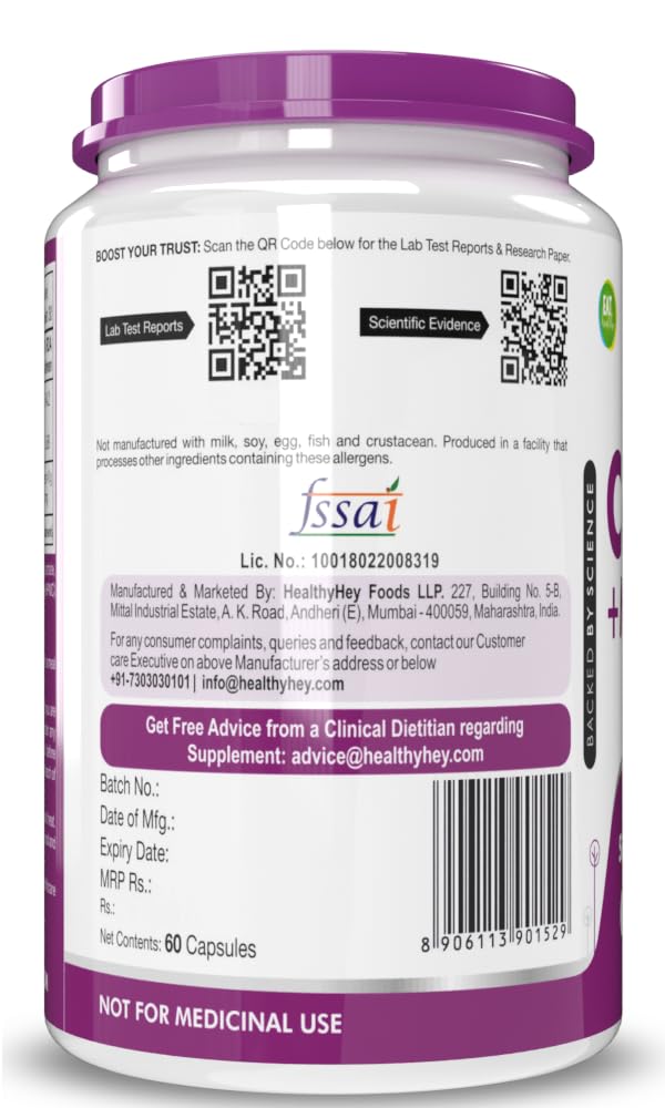 HealthyHey Nutrition Vegan Calcium with Magnesium - Bone Health Complex-60 Vegetable Capsules