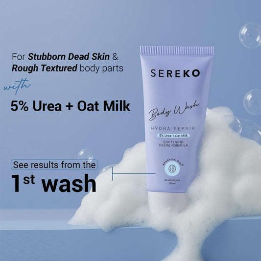 SEREKO 5% Urea & Oat Milk Body Wash 30ML | For Strawberry skin, De-tan, Body-acne| Body Wash for Men & Women | AHA BHA free, paraben free, SLS free | Gentle Exfoliating | Very dry & flaky skin