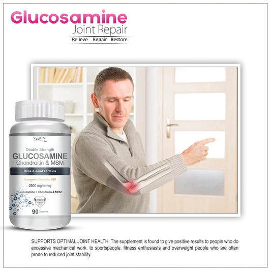 Vokin Biotech Glucosamine 1000mg, MSM 500mg & Chondroitin 500mg Support Joint Pain & Joint Strength 90 Capsules (Glucosamine)