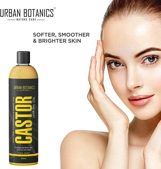 UrbanBotanics® Cold Pressed Castor Oil for Hair Growth, Skin Care, Moisturising Dry Skin, Nails, Eyelash - Virgin Grade - 100ml