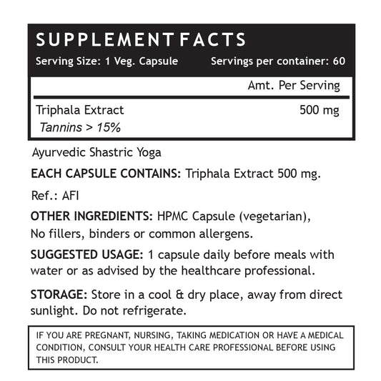 INLIFE Triphala Capsules | Tannins > 15% | Amlaki Haritaki and Bibhitaki | Digestion Support Supplement, 500 mg - 60 Vegetarian Capsules (Pack of 1)