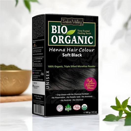 INDUS VALLEY 100% Organic Henna Hair Color (Soft Black)-100 g Pack of 1
