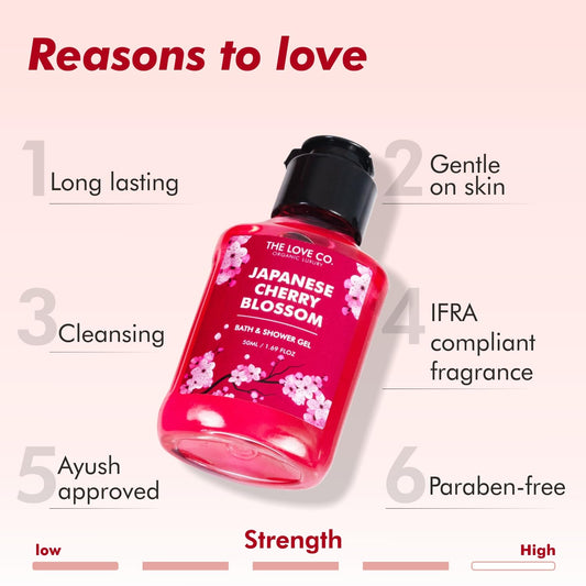 THE LOVE CO. Japanese Cherry Blossom Body Wash 50ml | Luxury Body Wash for Women | Organic & Vegan | Shower Gel Women | 100% Vegan | Luxury Beauty | Body Skin Care Products