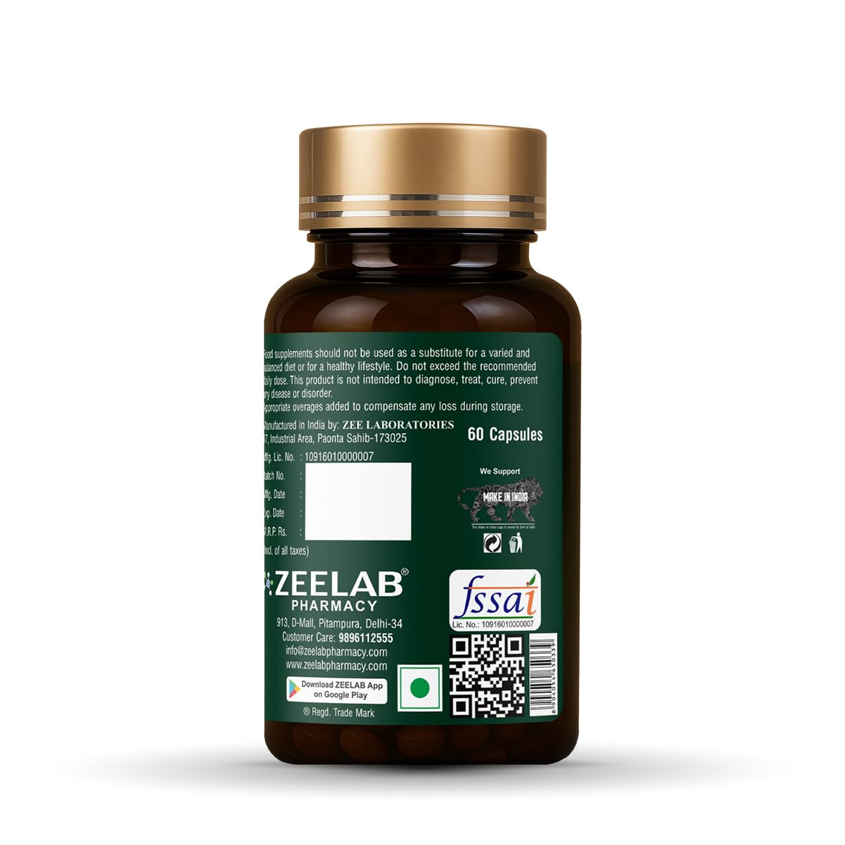 Zeelab Spirulina 60 Capsules | 1000mg | SuperFood Supplement for Immunity and Good Health