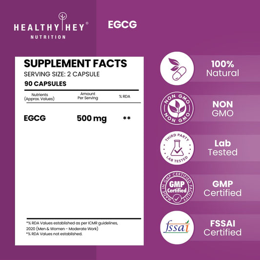 HealthyHey Nutrition EGCG from Green Tea Extract -EGCG - Antioxidant Support - 90 Veg. Capsules