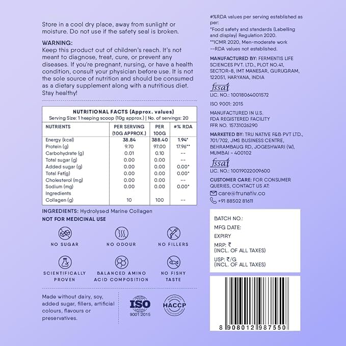 Trunativ Collagen Supplements | Advanced Japanese Marine Collagen Powder for Women & Men | Type 1 and 3 Hydrolyzed Peptides | Supplement with Hyaluronic Acid | Supports Skin Glow, Hair Growth, and Nail Strength | Unflavoured | 60g (Pack of 1)