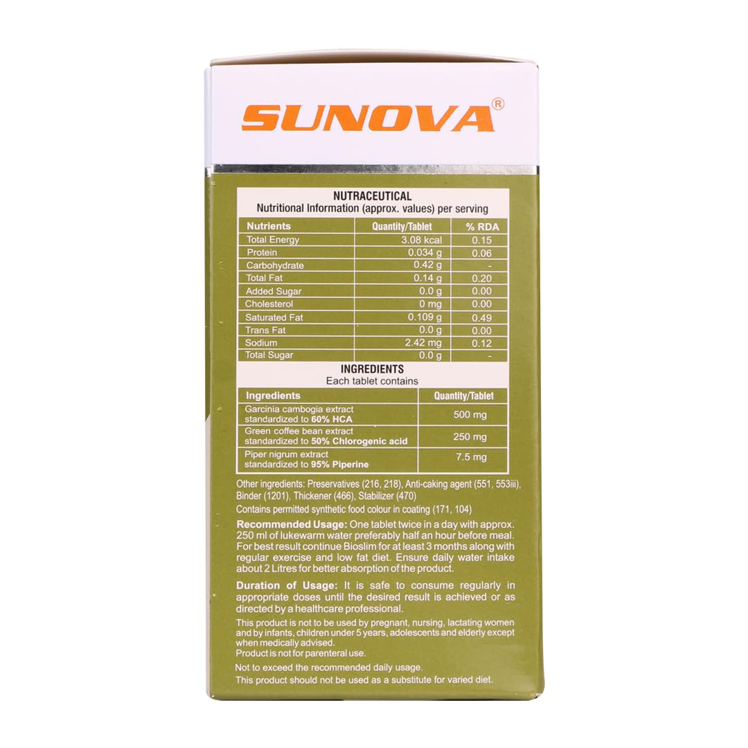 Schwabe Sunova Bioslim (Pack Of 1)-Garcinia Cambogia With Green Coffee Bean Extract & Piper Nigrum-For Men & Women (60 Tablets)