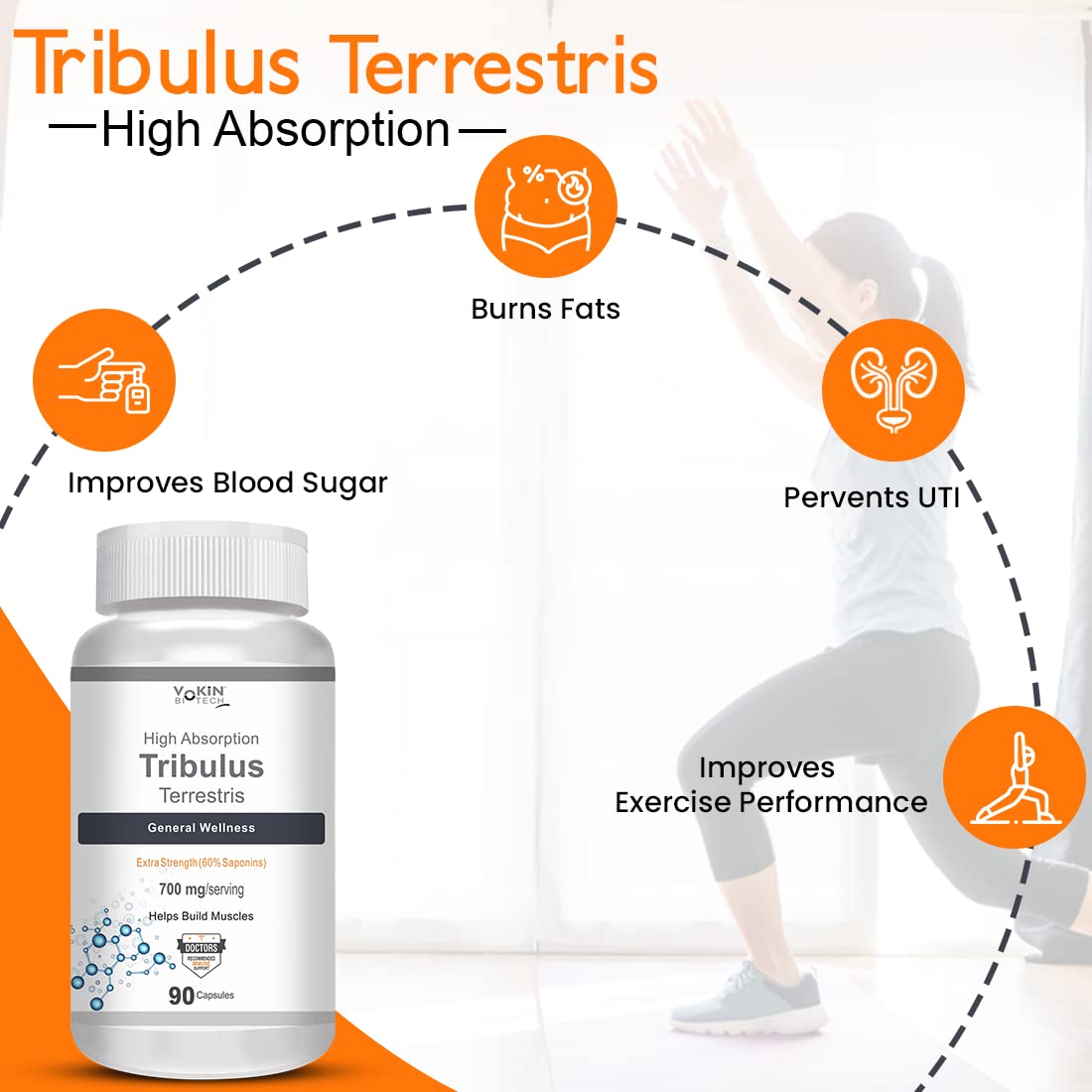 Vokin Biotech Tribulus Terrestris 700mg Energy, Performance & Stamina 90 Veg Capsules