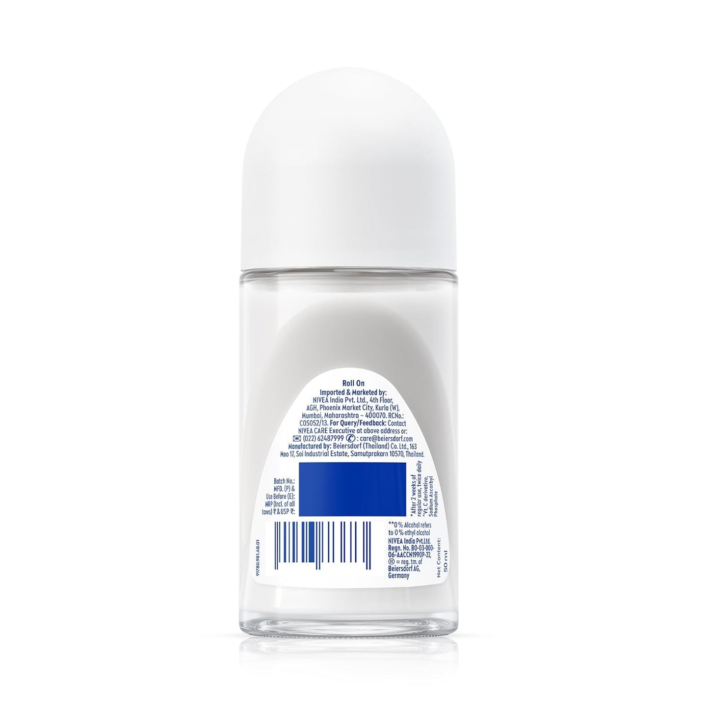 NIVEA Derma Control Even Tone Underarm Deo Roll-On for Women | Smoother & Brighter Underarms | 72H Derma Active Protection | With Pure Hyaluronic Acid & Vitamin C | 0% Alcohol | 50 ml