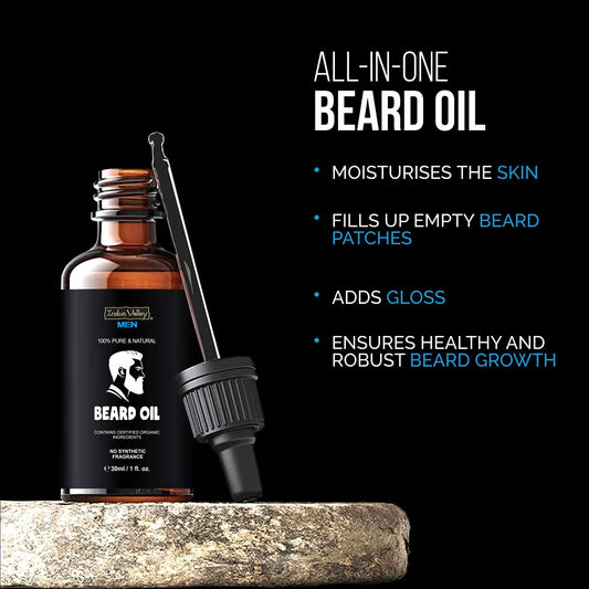 INDUS VALLEY men 100% Pure and Natural Beard Oil, Contains Certified Organic Ingredients - (30ml)