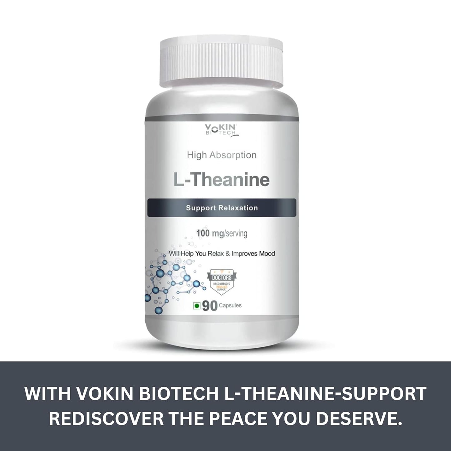 Vokin Biotech L-Theanine-Support Relaxation - 90 Vegetarian Capsules (Pack of 1)