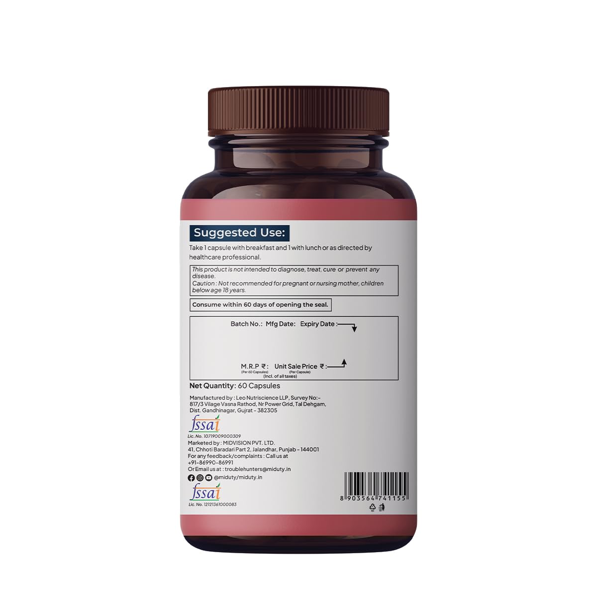Miduty by Palak Notes Menopause Health Supplement - Hormonal Imbalance - Night Sweating - Mood Swings - Bone health - Helps in PMS symptoms - 60 Capsules