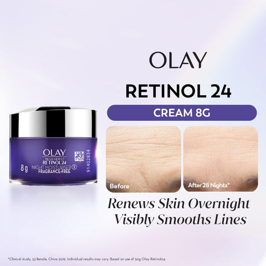 Olay Retinol Night Cream- Mini |with Retinol & Niacinamide |Wake up to plump and bouncy skin from Day 1 |Suitable for Normal, Dry, Oily & Combination skin |8 gm