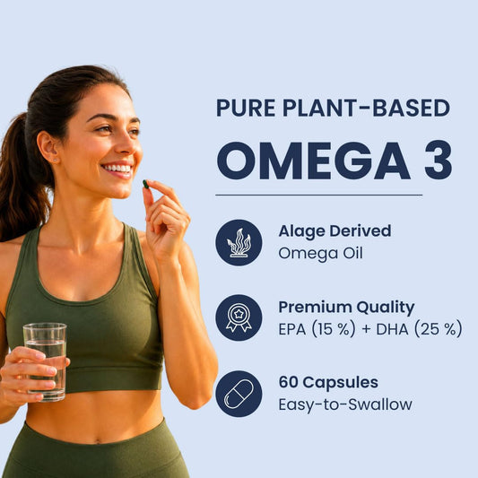 ZEROHARM Veg Omega (EPA 15% + DHA 25%) Capsules 500mg | Veg Omega Supplement for Men and Women | Supports Eyes, Skin, Muscles, Bones and Joints | Sourced from Algae | 60 Capsules