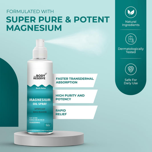 The Body Reserve Magnesium Oil Spray 200ml | Topical Magnesium for Stress Relief, Muscle Relaxation & Deep Sleep | Supports Cramps Recovery, Fitness & Foot Care