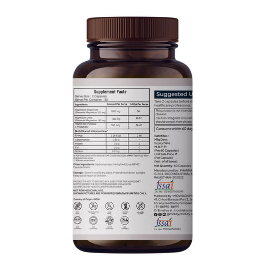 Miduty Palak Notes Magnesium Relax Supplement Tablets - Best Magnesium Bis glycinate For Men and Women- Magnesium Oxide Vitamin B6 B5 - Leg cramps - Muscle Cramp-Migraine -Good Sleep-60 Capsules