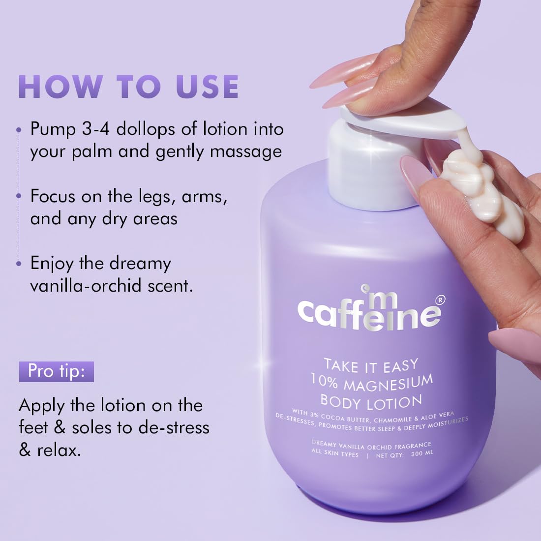 mCaffeine 10% Magnesium Body Lotion 300ml | Stress-Relief & Better Sleep | Mild Vanilla Orchid Fragrance Calms & Soothes | 3% Cocoa Butter, Non-Greasy, Deep Moisturization Bodylotion for Men & Women | Summer Cream for Dry Skin
