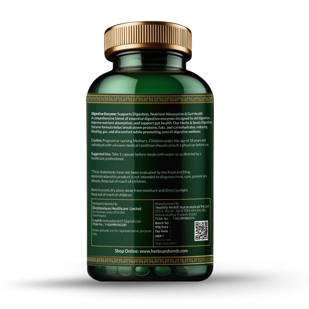 Simply Herbal Digestive Enzyme Capsules - For Better Digestive Function, Healthy Gut, & Health Management - 60 Capsules - For Men & Women