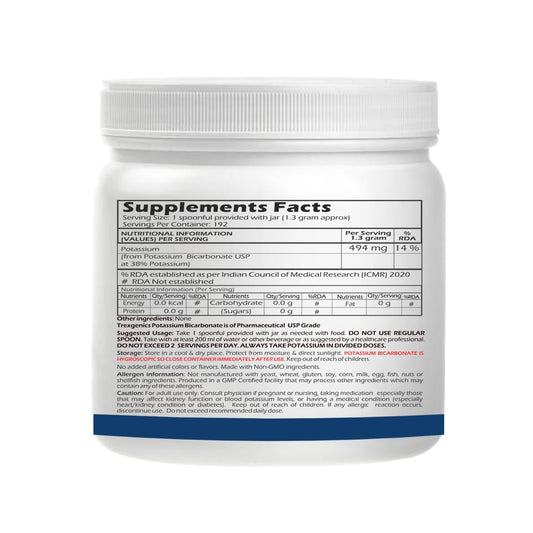 Trexgenics POTASSIUM BICARBONATE Pure Powder Pharmaceutical Grade Electrolyte Balance, Nerve & Muscle Health (250 gram / 8.81 OZ)