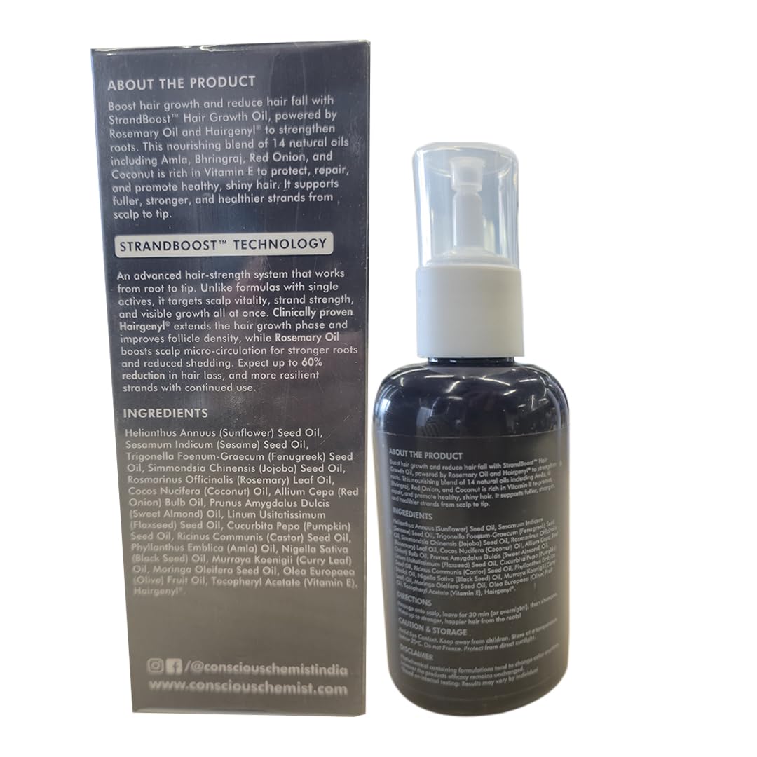 Conscious Chemist® Full Strength Hair Growth Oil | Rosemary, Red Onion & Moringa | With Yeast Extract | 14 Oil Complex | Reduces Hair Fall, Nourishes Scalp & Promotes Hair Growth | For All Hair Types | Women & Men | 100ml