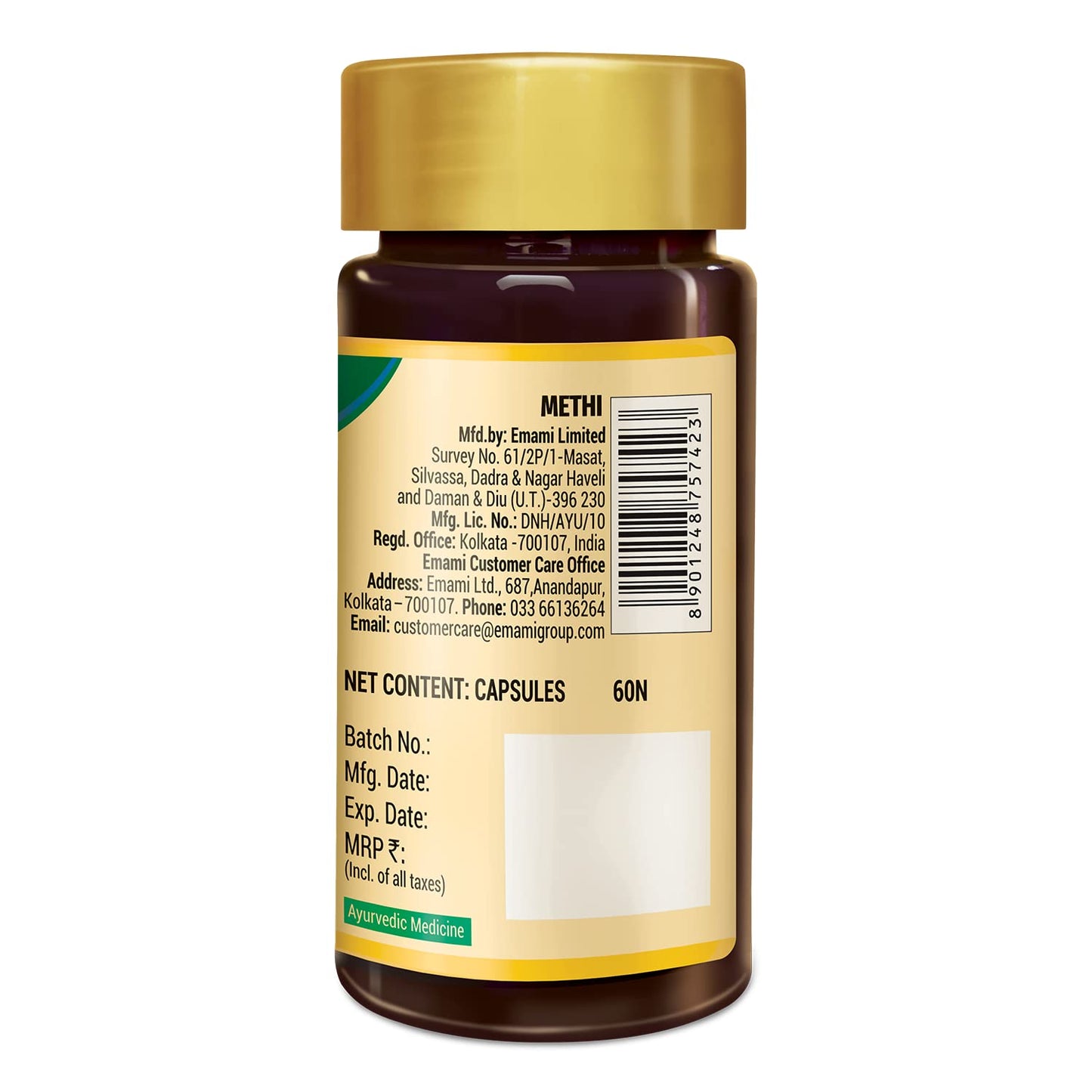 Zandu Methi Capsules (Fenugreek), Extracts of Methi known for High Content of Fibers and Antioxidants, Helps to Flush out Toxins from Body & Helps Maintain Healthy Sugar Levels - (60 Veg Capsules)