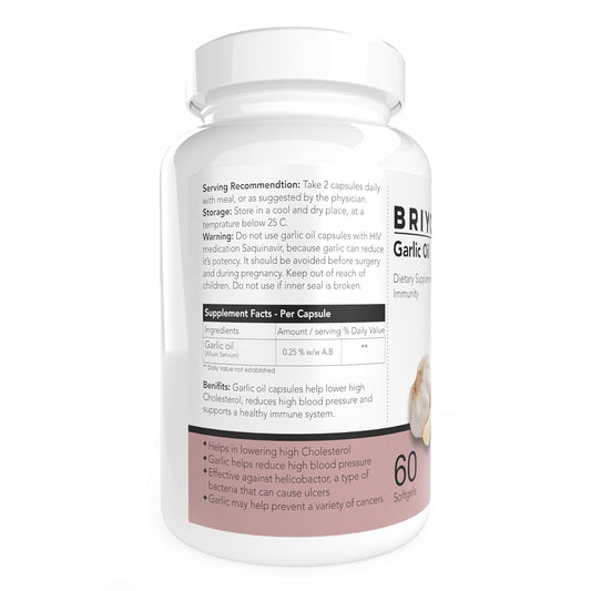 Briyosis Odorless Garlic Softgels -60 Softgels- Allicin Rich Pure Garlic Oil Supplement