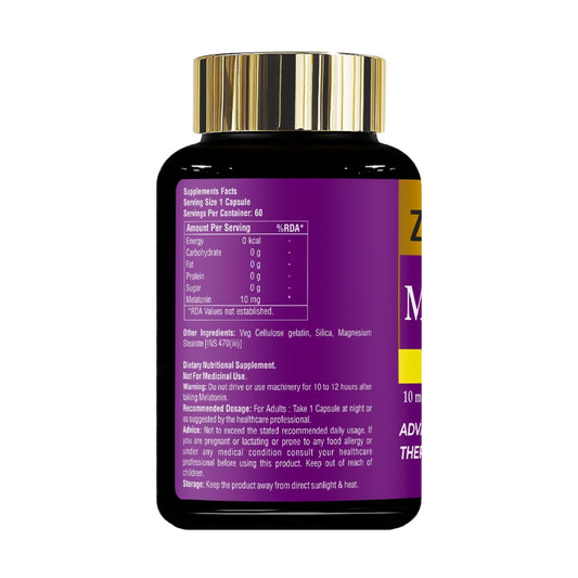 Zeelab Melatonin 10mg Capsules | Sleep Support Supplement for Men & Women | Promotes Relaxation, Restful Sleep & Healthy Sleep Cycle – 60 Capsules
