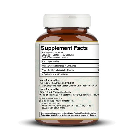 Amla Capsules 60_ Organic Hair Growth & Vitamin C Herbal Supplement Antioxidant Immunity Enhancer Natural Source of Vitamin C (Pack of 1)