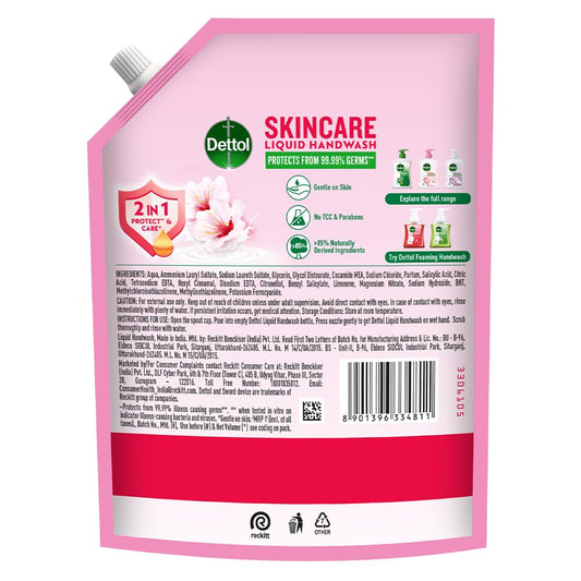 Dettol Liquid Handwash Refill – Skincare Hand Wash- 1350ml | pH Balanced | 10x Better Germ Protection