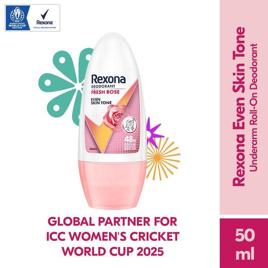 Rexona Fresh Rose Underarm Roll On Deodorant For Women, Antiperspirant With Glycerine, Removes Odour, Keeps Skin Fresh & Clean, Alcohol Free, 50 ml