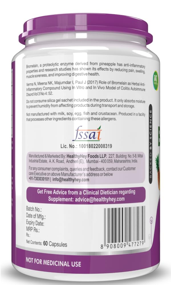 HealthyHey Nutrition Bromelain Digestive Enzyme- High Concentrate -60 Veg. Capsules