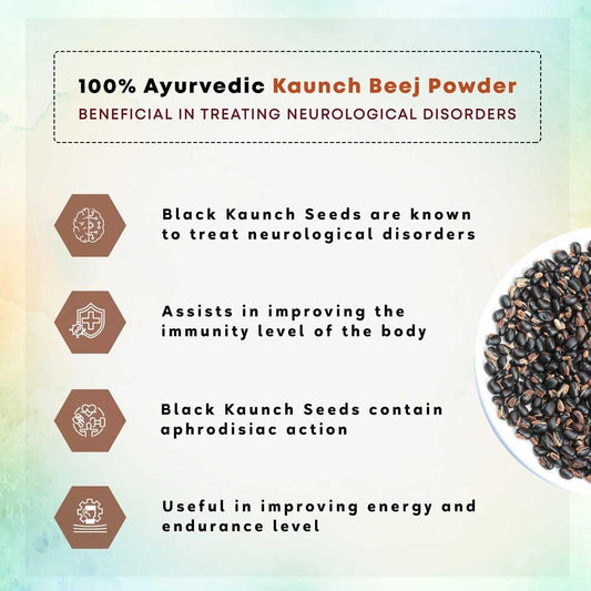 Namo Organics - Black Kaunch Beej Powder 200gm, Konch Seed, Alkushi, Kala Koch ke Beej, Kauch, Mucuna Pruriens, Velvet Beans, Kapikachhu, Cowitch, Cowhage