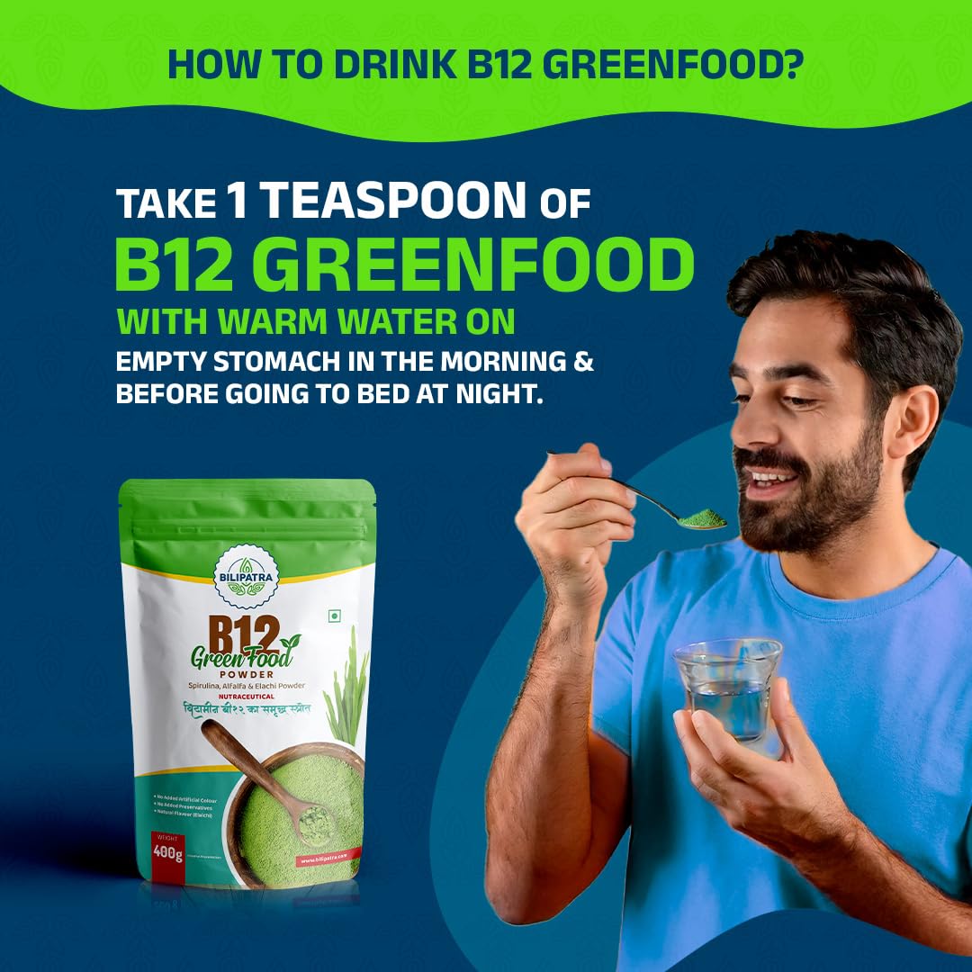 B12 Green Food Powder, 400g | Plant Based Vitamin B12 Supplement (B12GreenFood Powder) | Vitamin B1, B2, B3, B6, B9,C & A | Boost Energy Level, Good For Digestion & Stress, For Men & Women